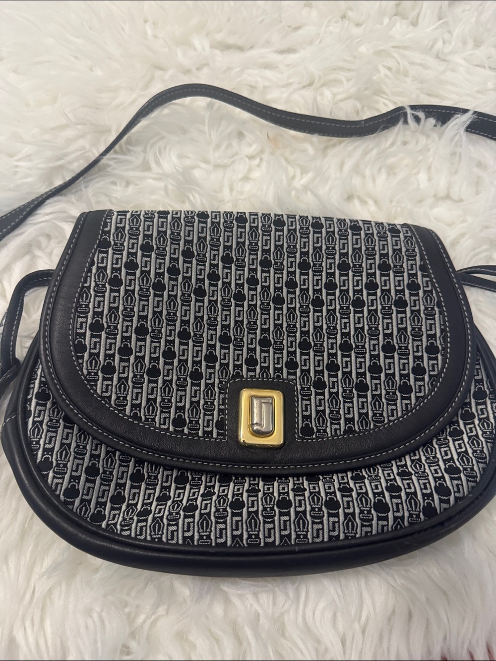 Vintage Judith Leiber Black Monogram Canvas and Leather Crossbody Bag - Amazing!